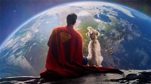Superman and Krypto sit on the moon, gazing at Earth in "Superman".