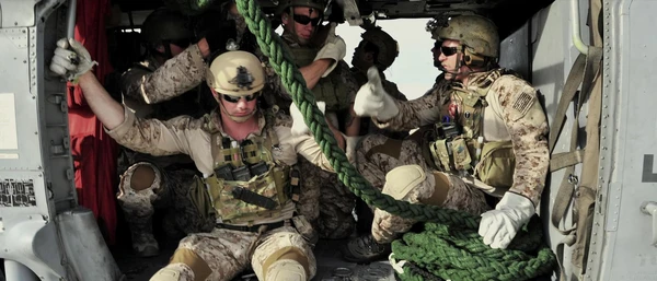 Soldiers are seen inside a helicopter in American Manhunt: Osama bin Laden.